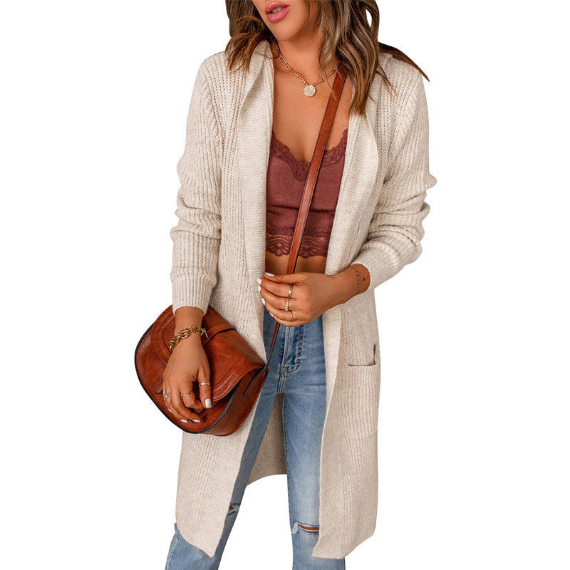 Damen lange Strickjacke mit offenen Kanten und Taschen Krohn-e