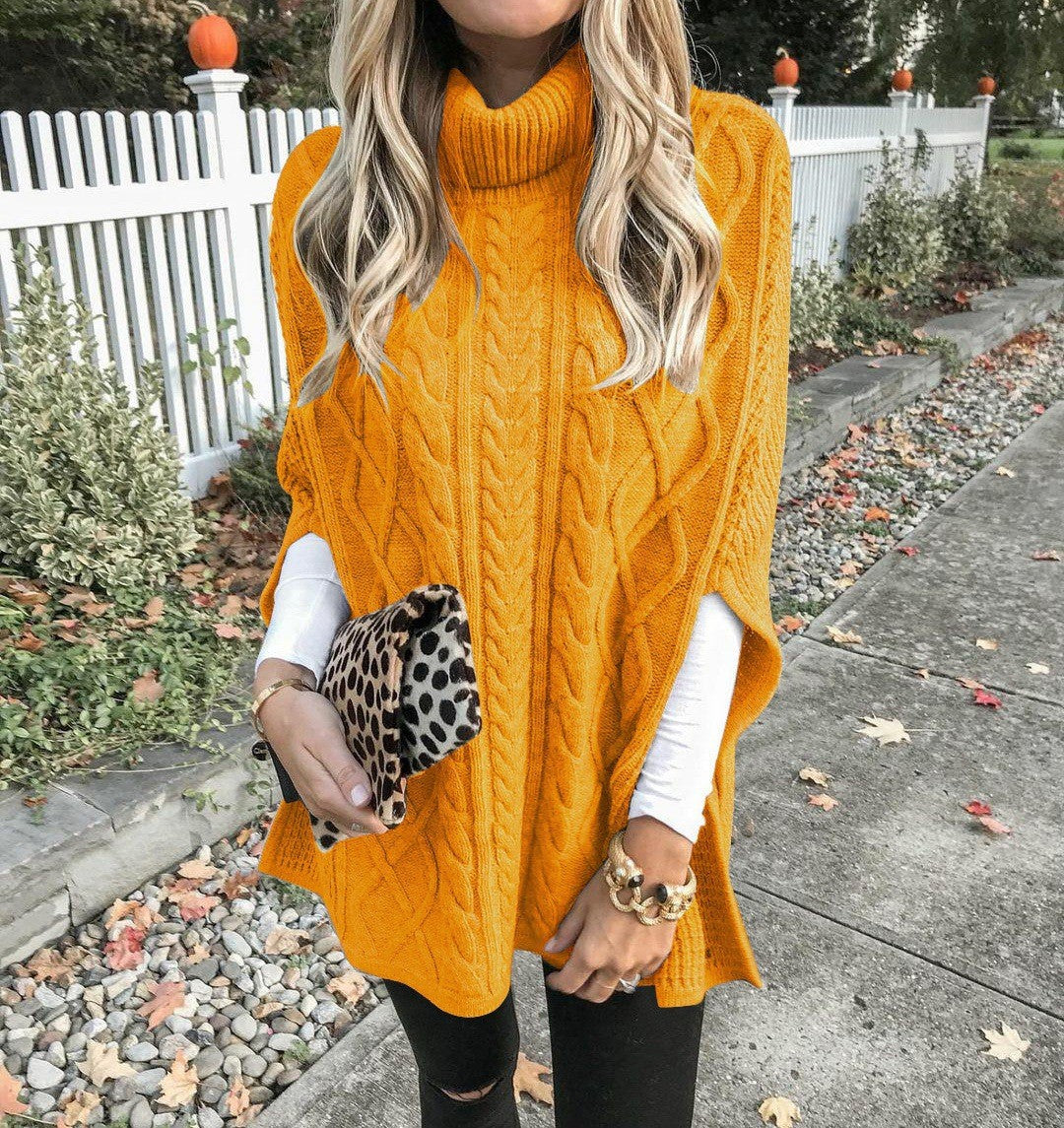 Damen Strickponcho mit hochschließendem Kragen und klassischem Kabelmuster Krohn-e
