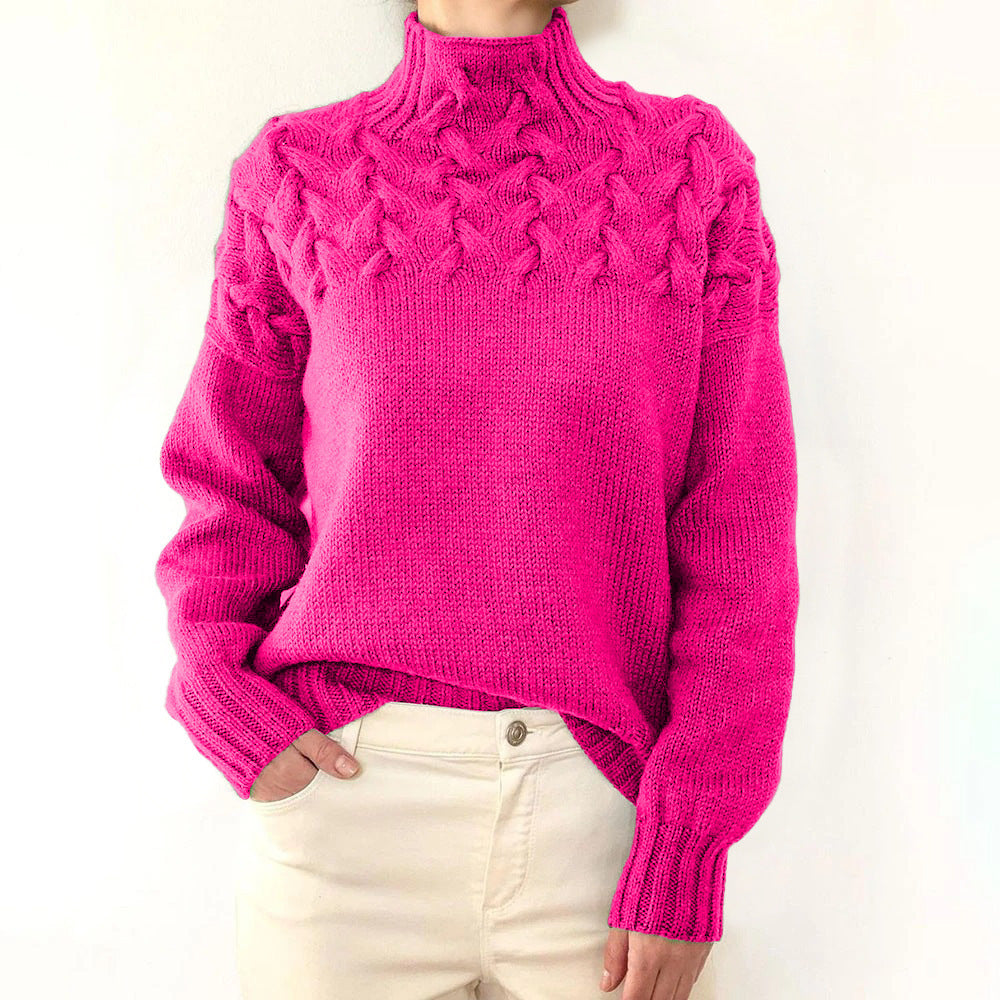 Damen Strickpullover mit hochgeschlossenem Kragen und trendigem Zopfmuster Krohn-e