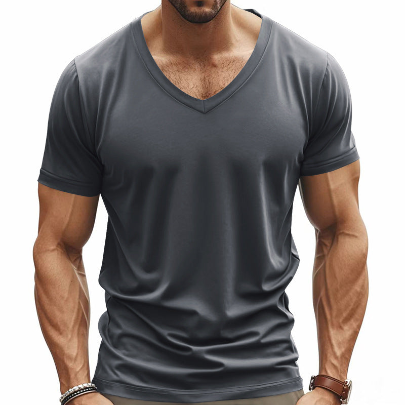 Herren V-Ausschnitt T-Shirt aus atmungsaktivem Baumwollmix mit modernem Schnitt Krohn-e
