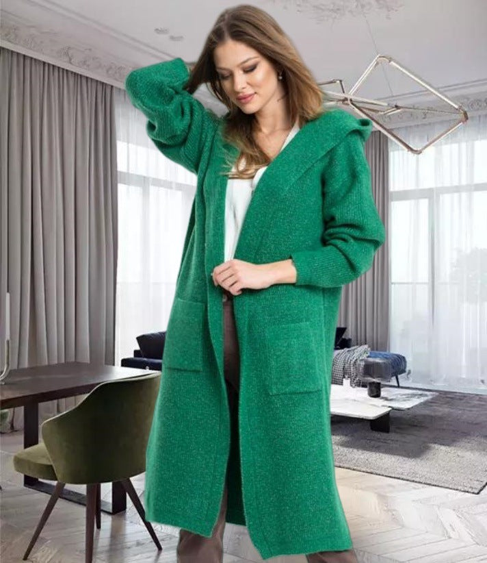 Damen Strickmantel mit Kapuze und großen Taschen Krohn-e