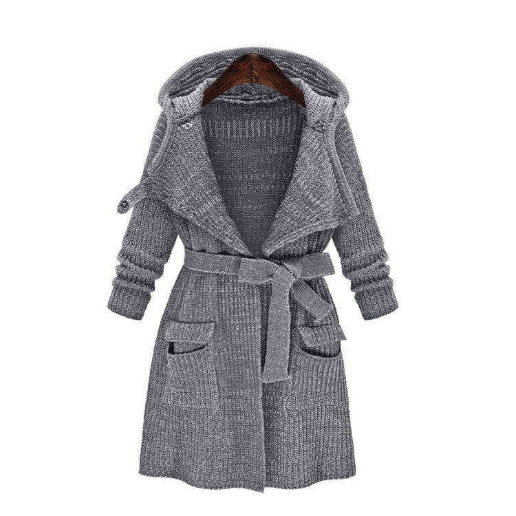 Damen Strickmantel mit Kapuze und praktischen Taschen Krohn-e