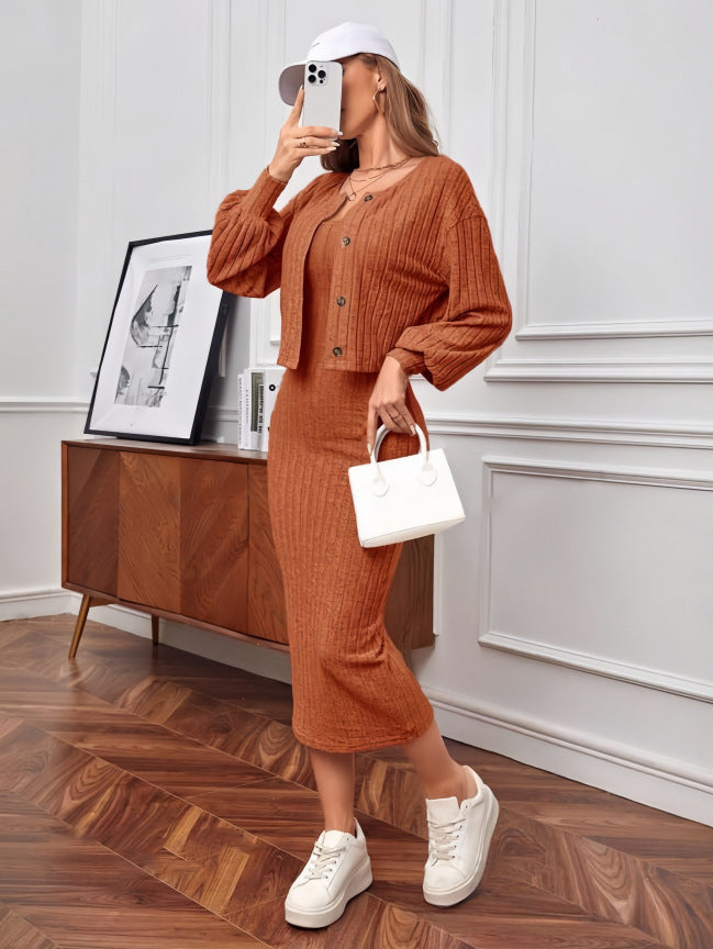 Damen Strick-Outfit mit Knopfleiste und Bündchen Krohn-e
