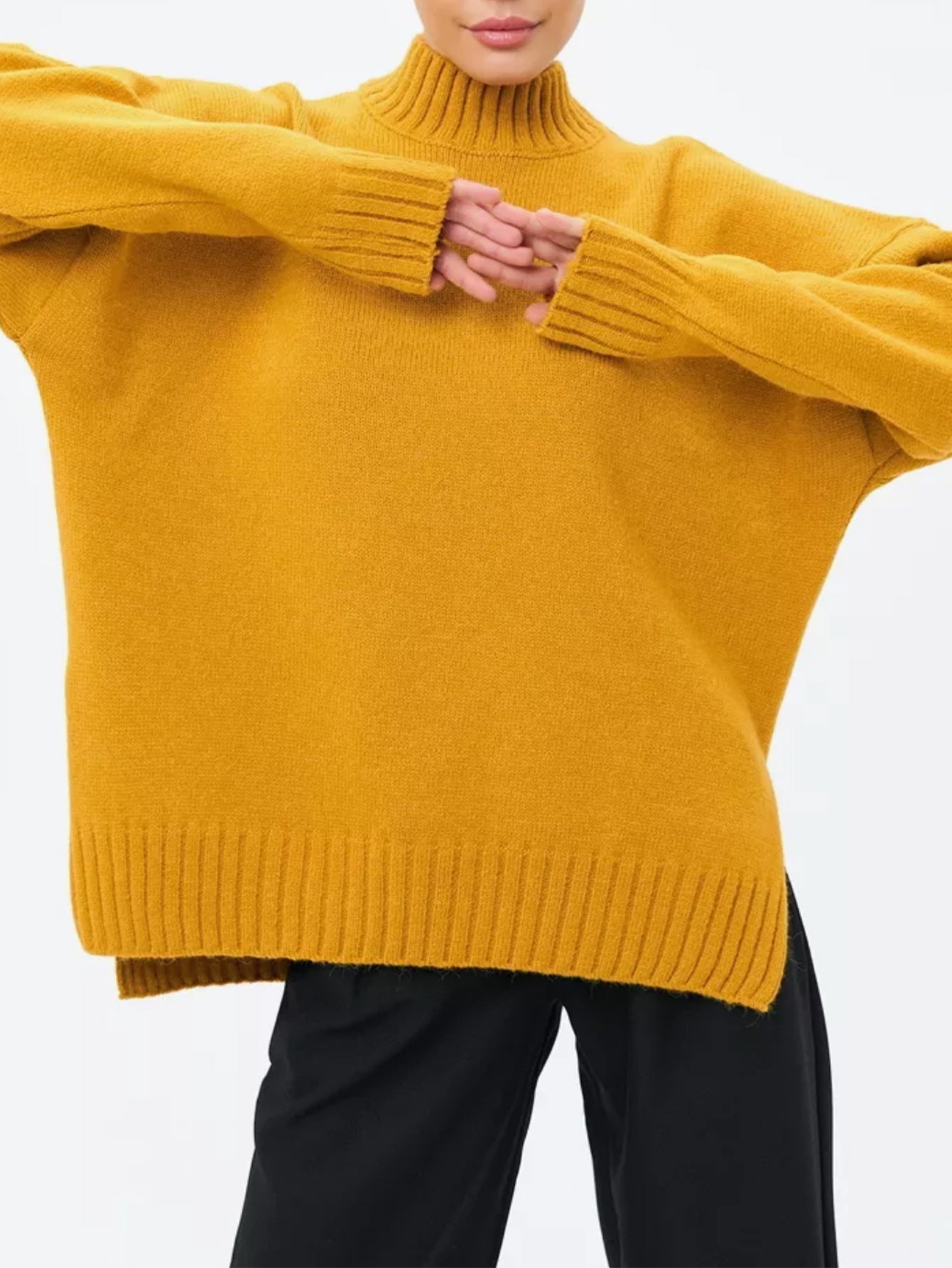 Krohn-e | Pullover Pullover Übergröße Schnitt Gerippter Strick Semi Hoher Hals Fallende Schultern