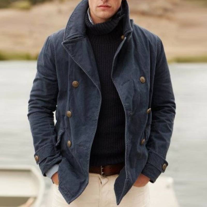 Herren Winddichte Fischerjacke mit doppelter Knopfleiste und hohem Kragen Krohn-e