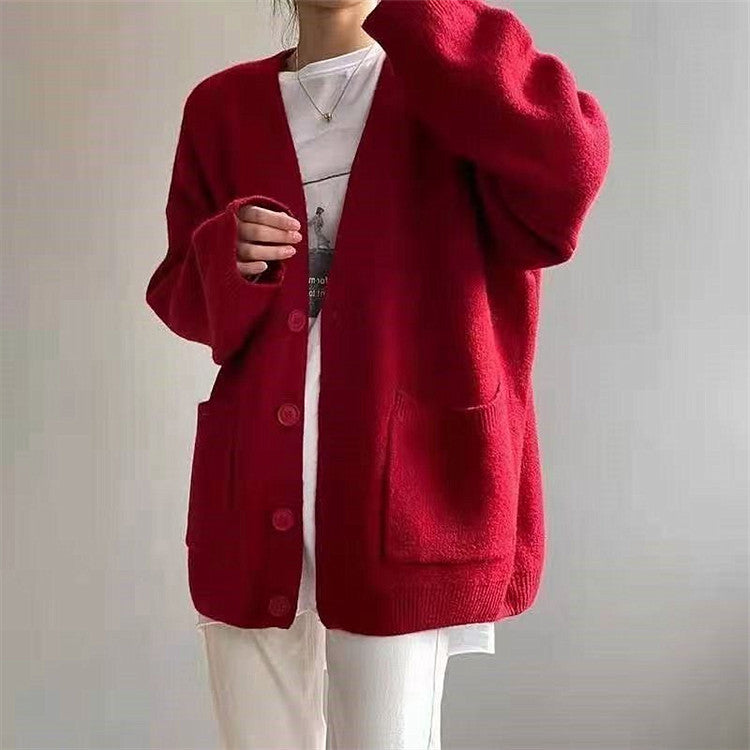 Damen Grob gestrickter Cardigan mit Taschen und V-Ausschnitt Krohn-e