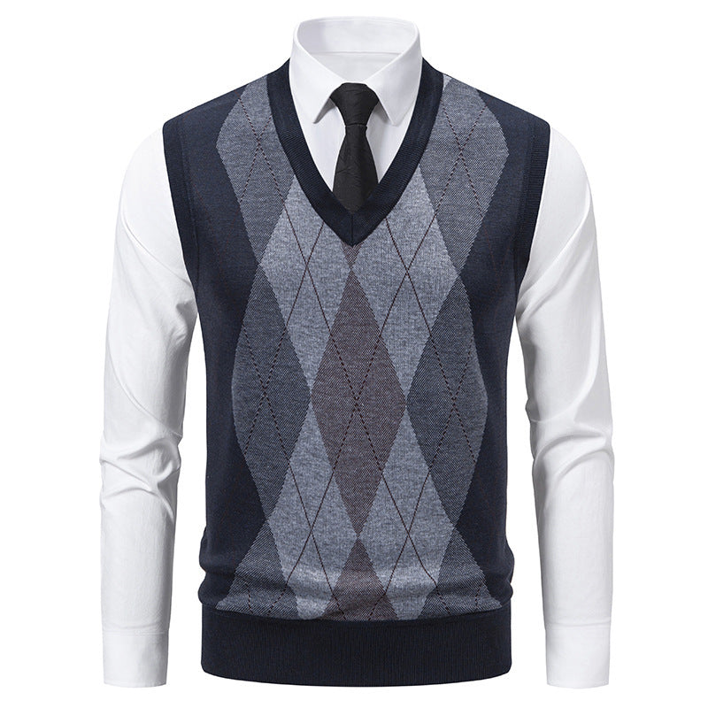 Herren Pullover mit V-Ausschnitt und klassischem Rautenmuster Krohn-e