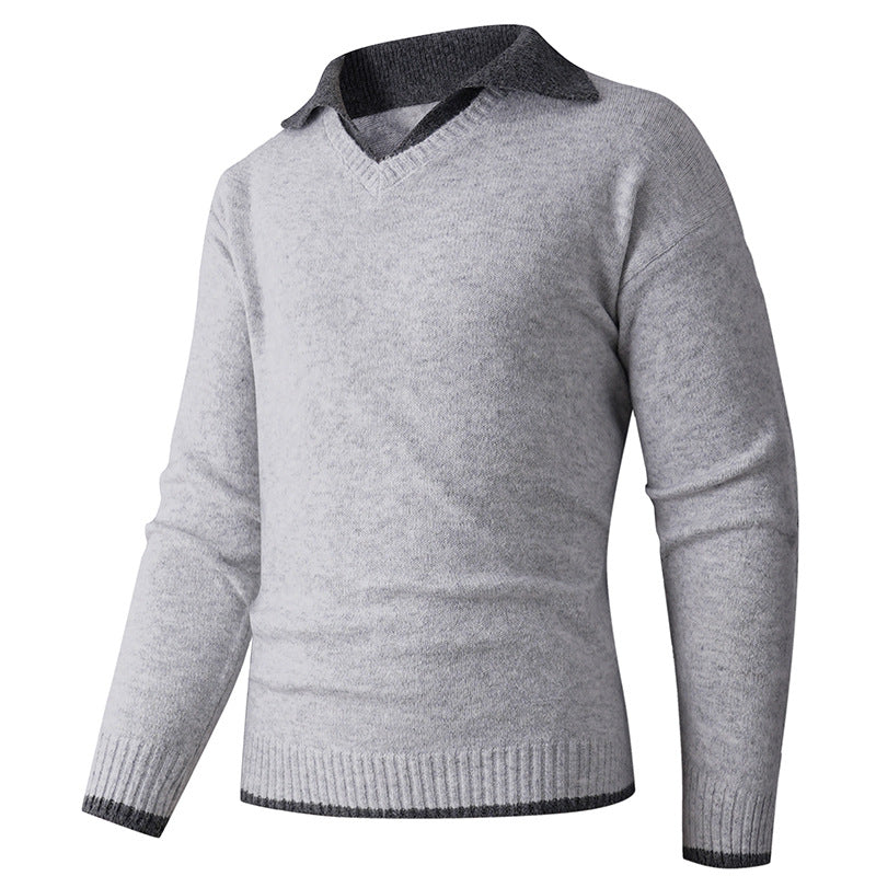 Herren V-Ausschnitt Pullover mit Hemdkragen und feiner Struktur Krohn-e