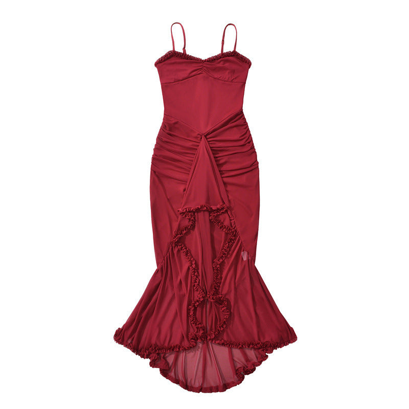 Fudus Trägerkleid:  Asymmetrisches Netzkleid mit Schlitz