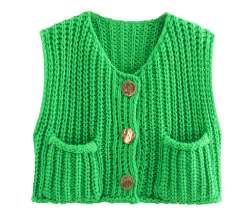Damen modische Strickweste mit Knopfdetails und aufgesetzten Taschen Krohn-e
