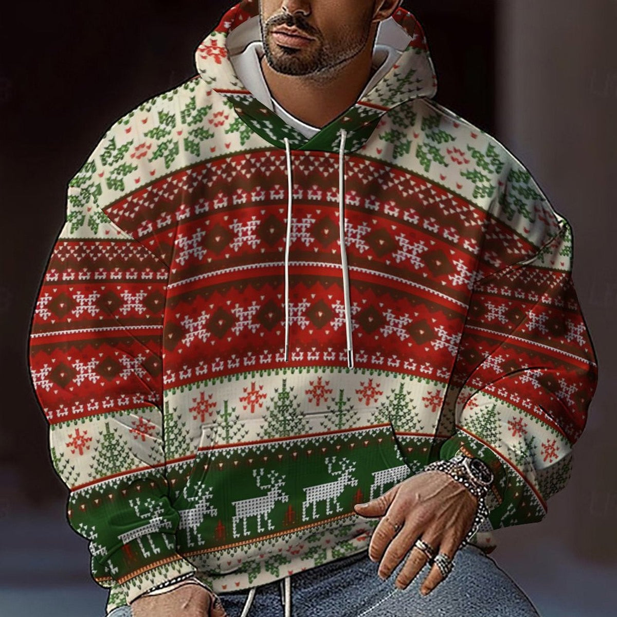 Herren Weihnachts-Hoodie mit farbenfrohem grafischen Design und bequemer Passform Krohn-e