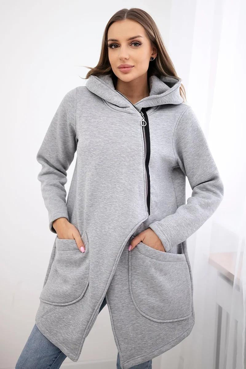 Krohn-e | Zip Kapuzenpullover mittellange Fleece Sweatjacke