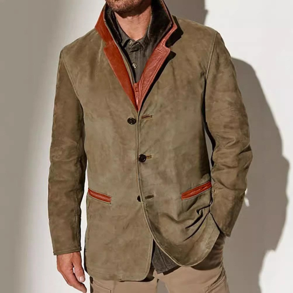Herren elegante Wildlederjacke mit Kontrastdetails Krohn-e