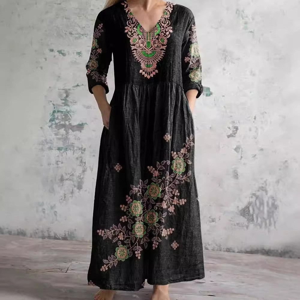 Fudus schickes Midikleid mit V-Ausschnitt und Print