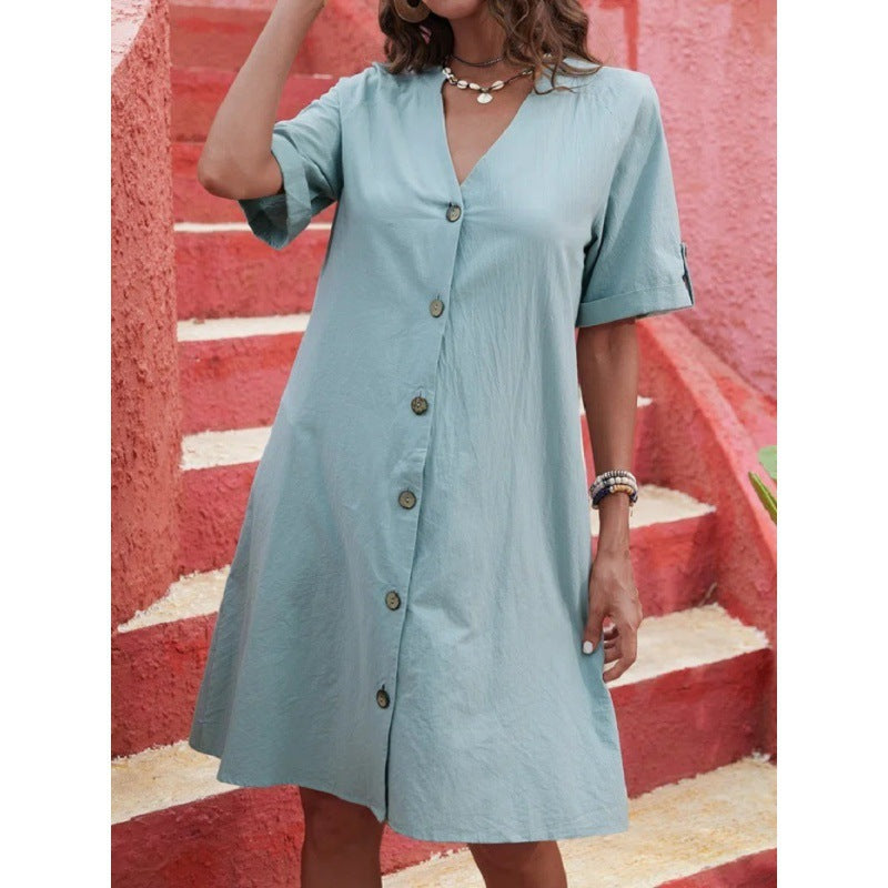 Lockeres V-Ausschnitt A-Linien Kleid von Fudus