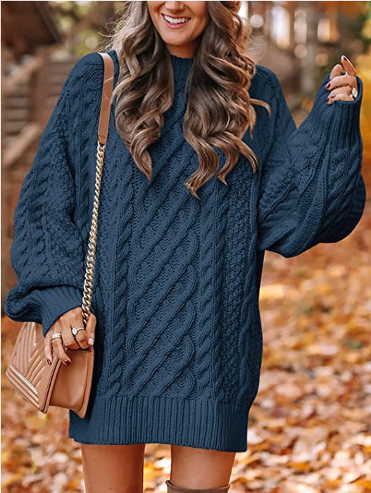 Damen Grober Strickpullover mit voluminösen Ärmeln und dekorativem Zopfmuster Krohn-e