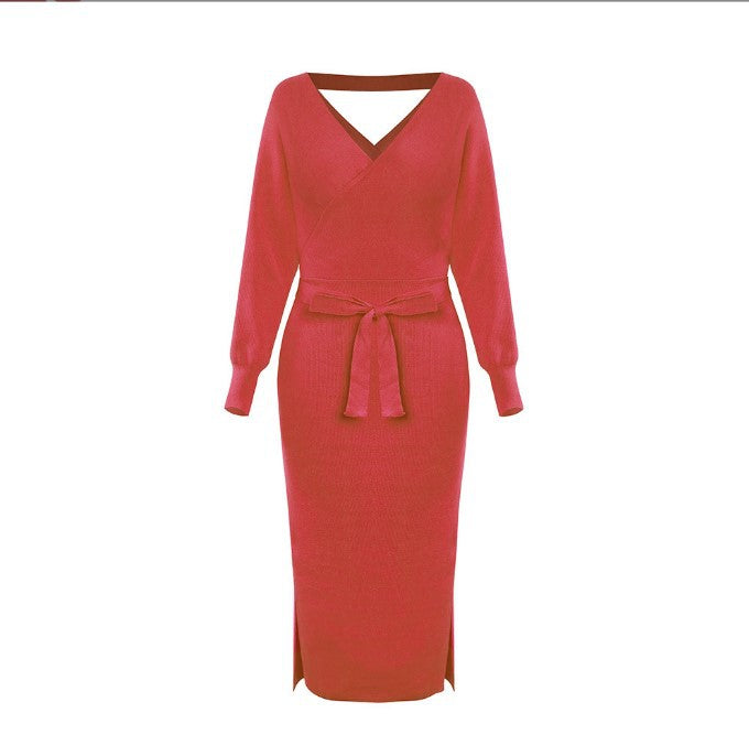 Damen Strickkleid mit Wickeloptik und seitlichem Schlitz Krohn-e