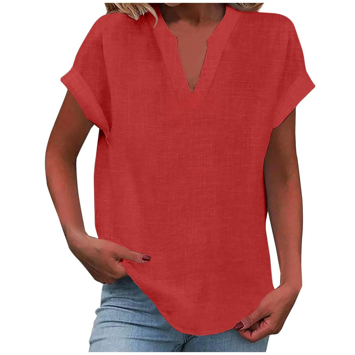 KROHN-E Damen V-Ausschnitt Bluse Relaxed Fit Leichter Stoff Weiß