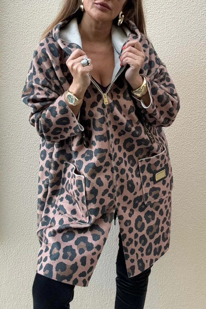 Damen modische Kapuzenjacke mit Leo-Muster Krohn-e
