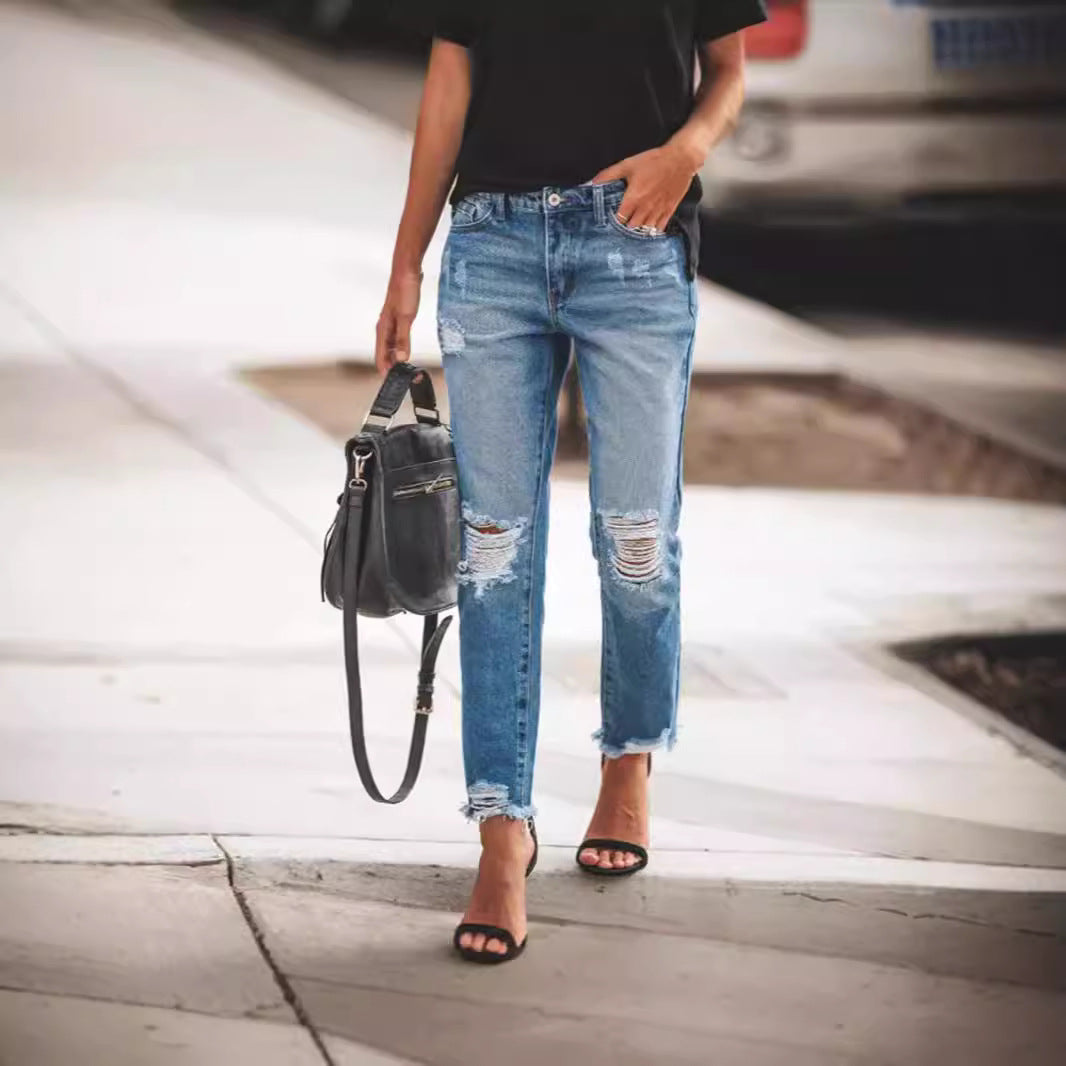 Damen Jeanshose mit modischen Destroyed-Details und bequemer Passform Krohn-e