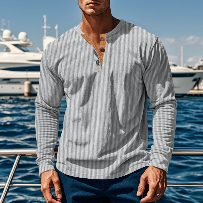 Herren Langarmshirt mit Knopfleiste und Rippstruktur Krohn-e