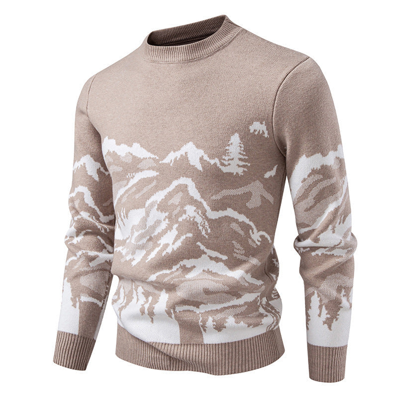 Herren Strickpullover mit Bergmotiv und hohem Kragen Krohn-e