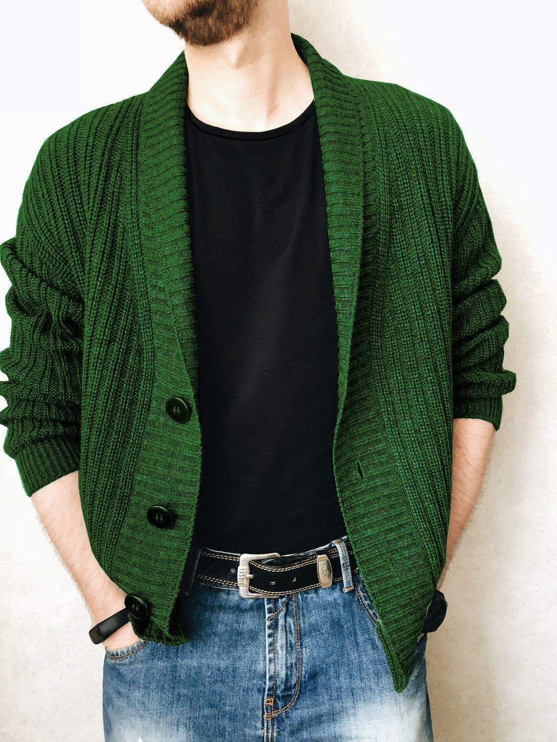 Herren Strickjacke mit tiefem Kragen Krohn-e