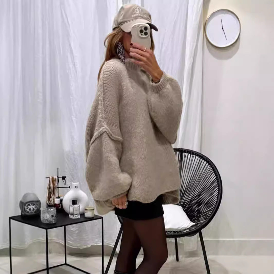 Damen kuscheliger Oversize-Pullover mit weiten Ärmeln und strukturiertem Strick Krohn-e