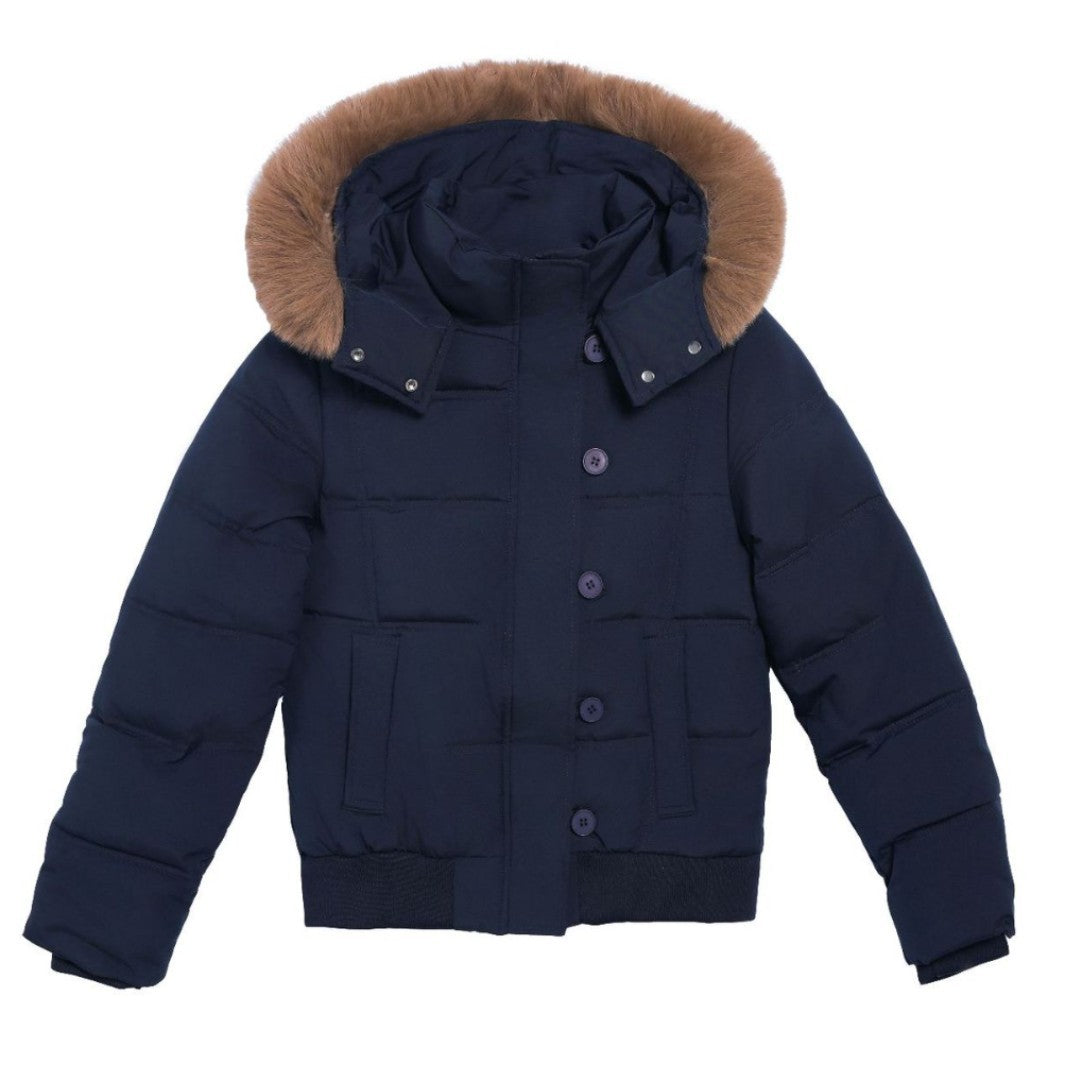 Damen Stylische Jacke mit abnehmbarem Kunstfellkragen und Knopfdetails Krohn-e