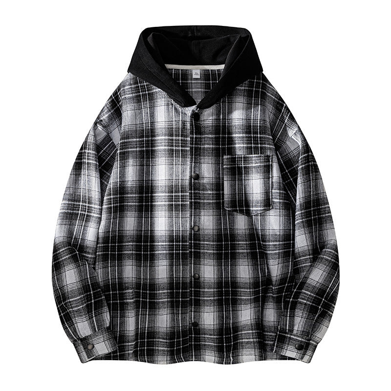 Herren lässige Hemdjacke mit gefütterter Kapuze und Karomuster Krohn-e