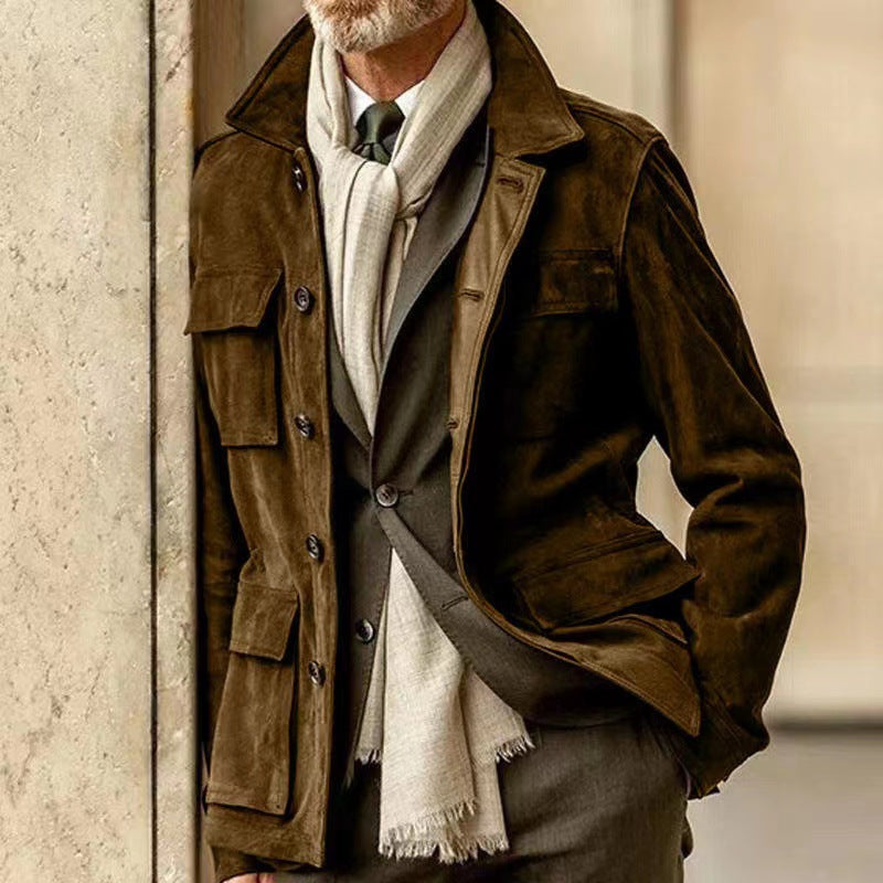 Herren Suede Utility Jacke mit praktischen Taschen und modernem Schnitt Krohn-e
