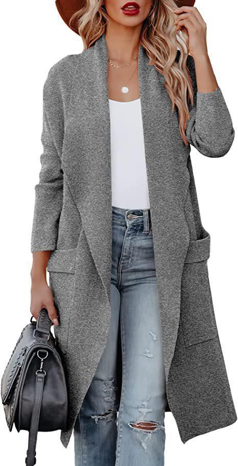 Damen lässiger Cardigan mit langen Ärmeln und praktischen Taschen Krohn-e
