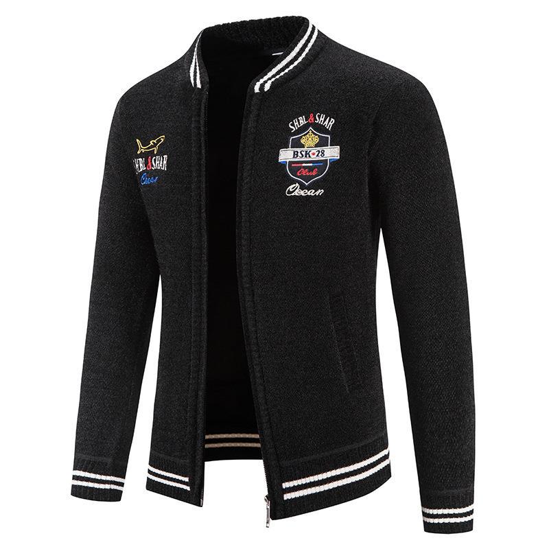 Herren sportliche Strickjacke mit Stehkragen und abwechslungsreicher Stickerei Krohn-e