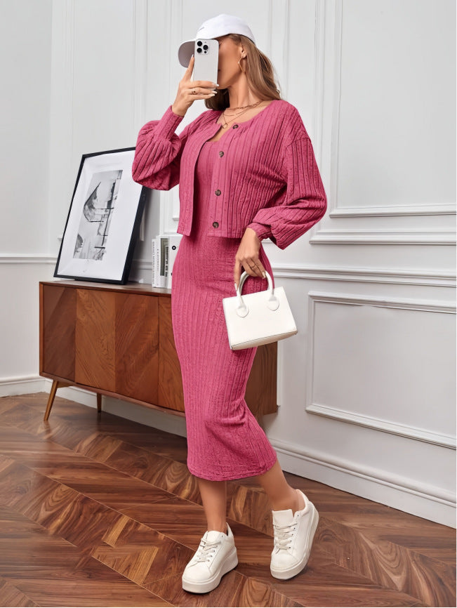 Damen Strick-Outfit mit Knopfleiste und Bündchen Krohn-e