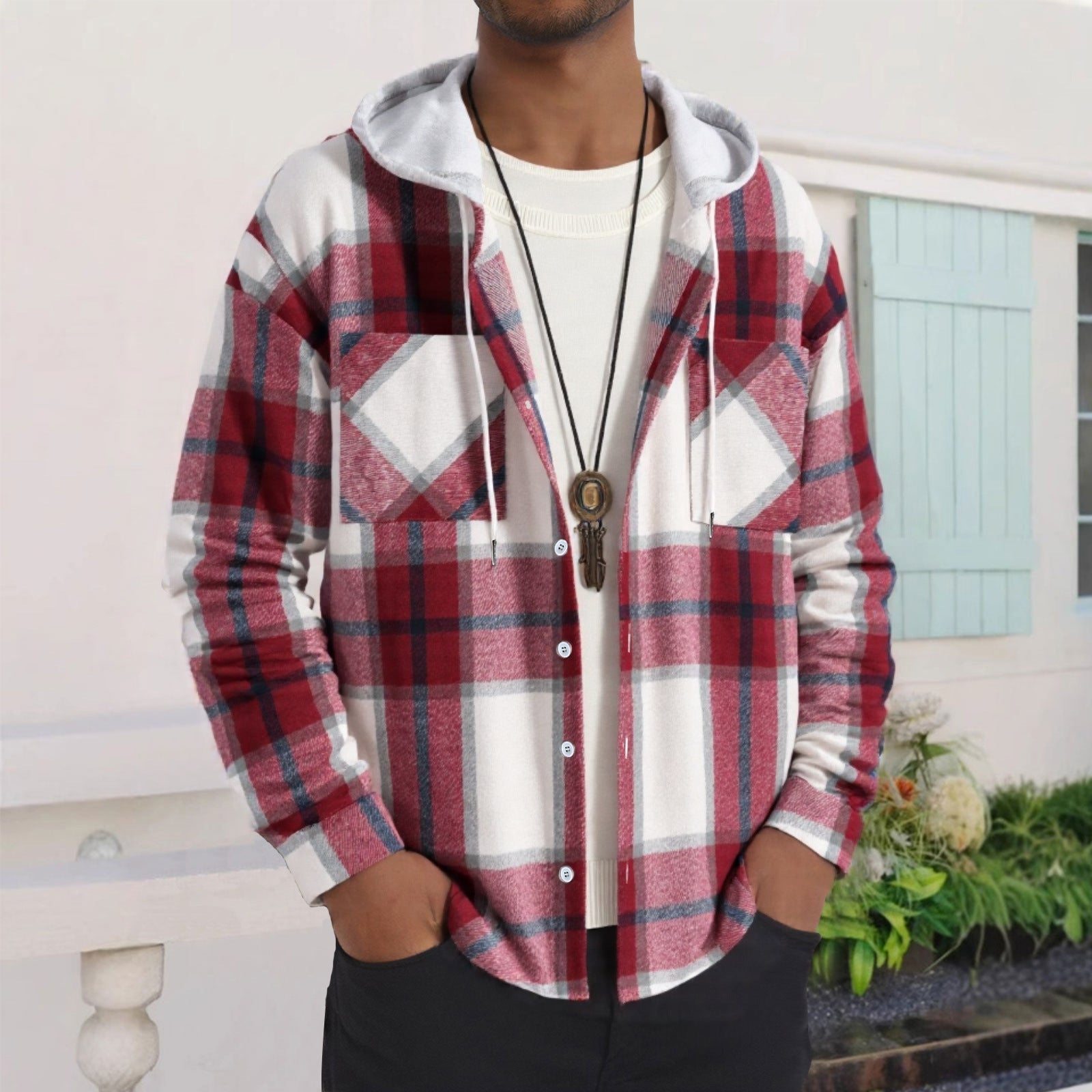 Herren Karierte Flanelljacke mit Hoodie und praktischen Taschen Krohn-e