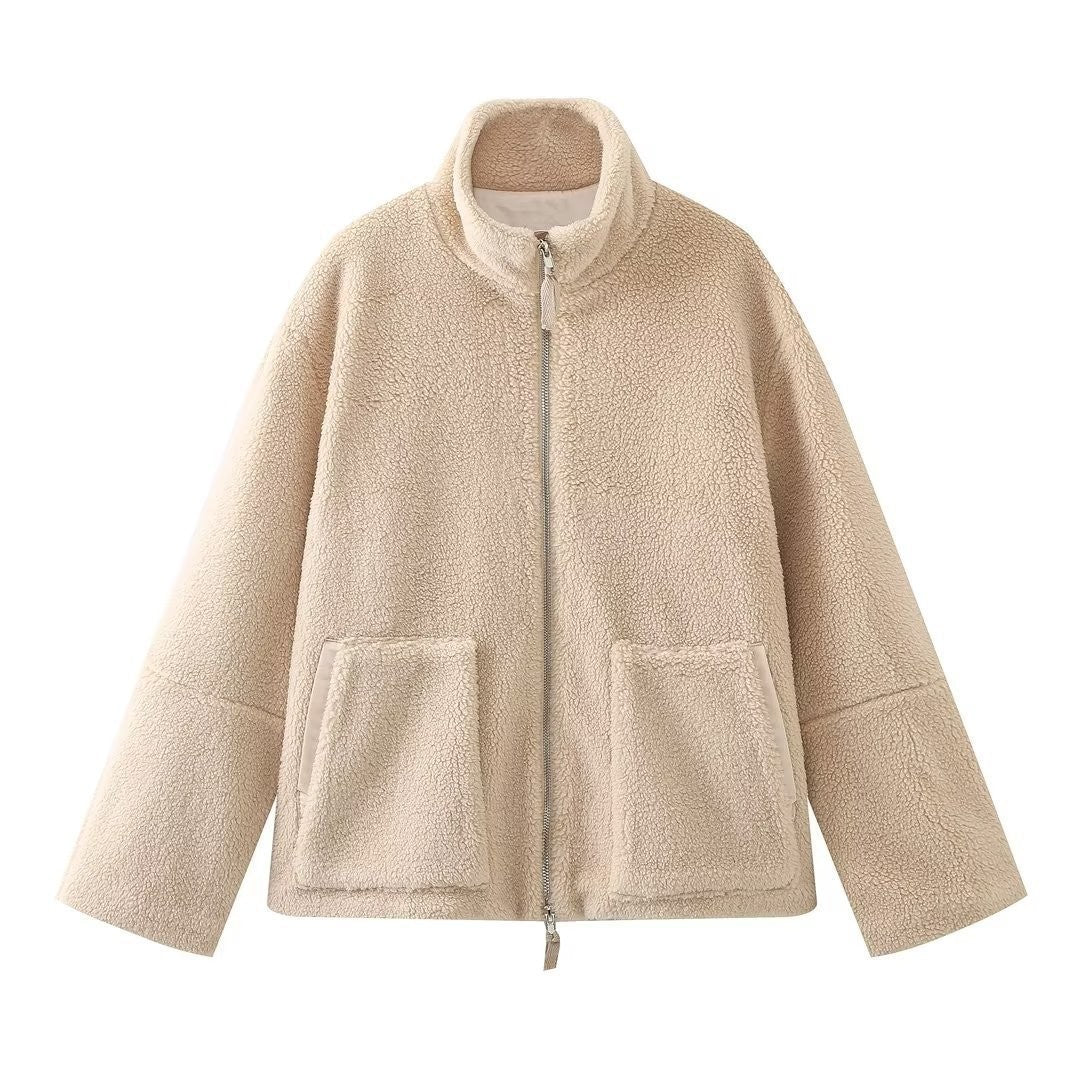 Damen kuschelige Fleecejacke mit hohen Kragen und großen Taschen Krohn-e