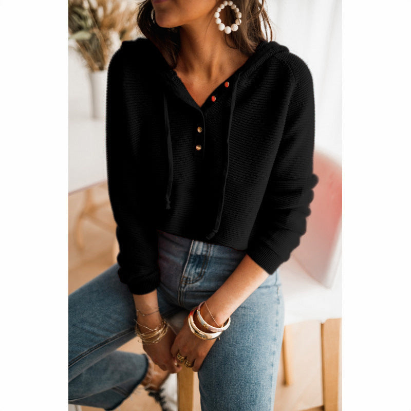 Damen lässiger Kapuzenpullover mit Knopfleiste und hohem Kragen Krohn-e