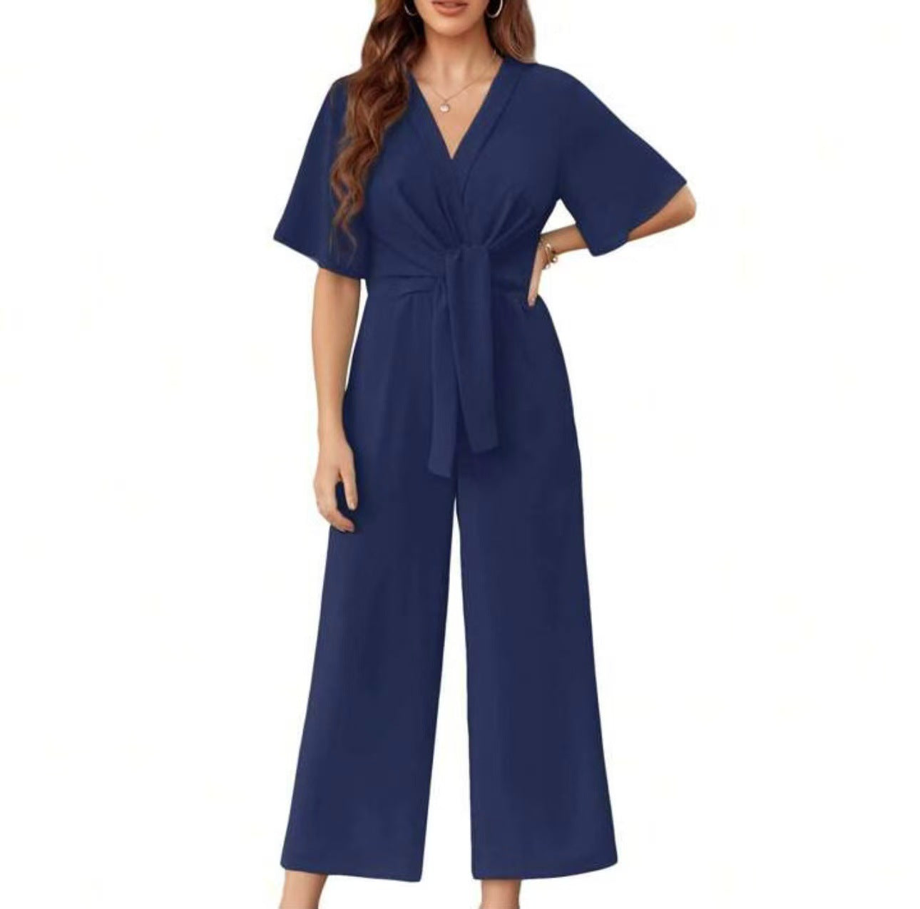 Damen eleganter Wickel-Jumpsuit mit weiten Beinen und Taillengürtel Krohn-e