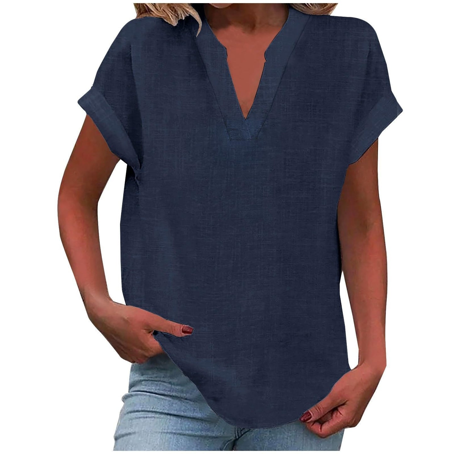 KROHN-E Damen V-Ausschnitt Bluse Relaxed Fit Leichter Stoff Weiß