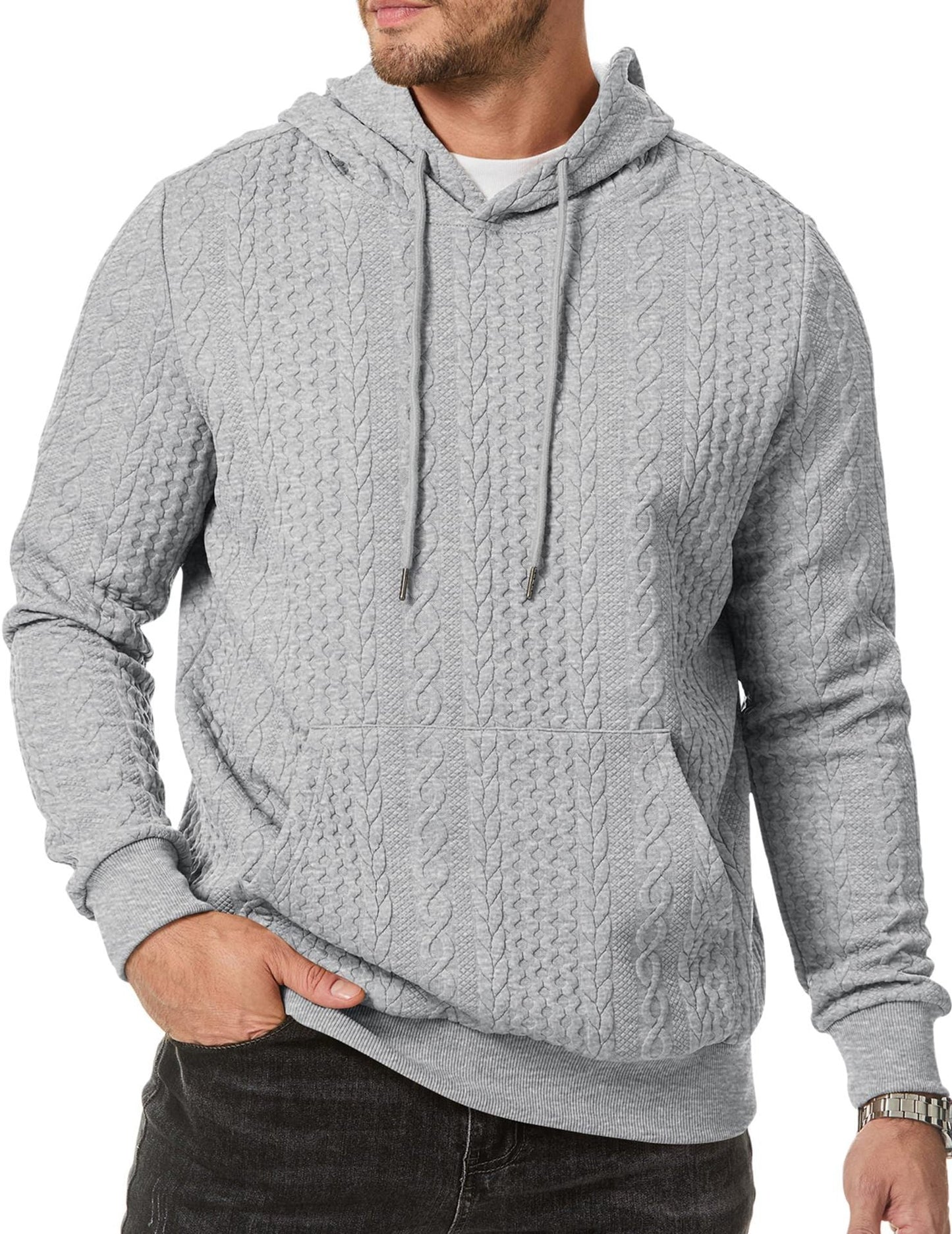Herren Kapuzenpullover mit strukturiertem Kabelstrickmuster Krohn-e