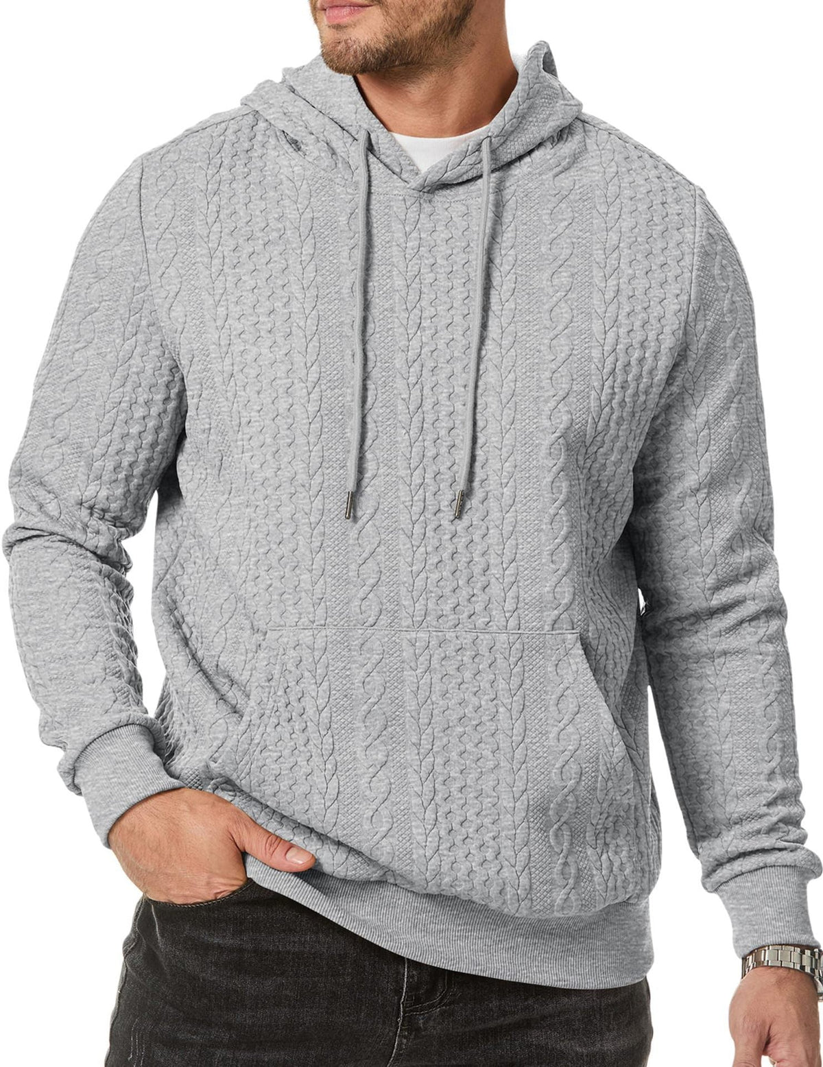 Herren Kapuzenpullover mit strukturiertem Kabelstrickmuster Krohn-e