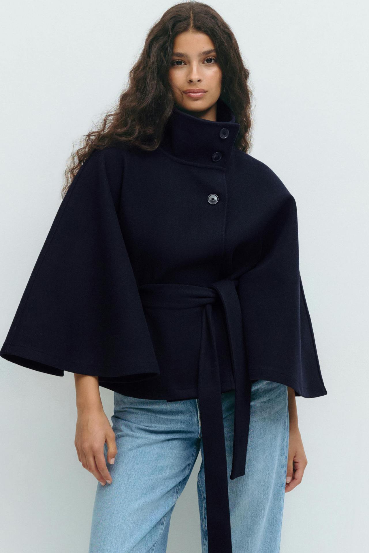 Damen Relaxed Fit Umhangjacke mit Bindegürtel Krohn-e
