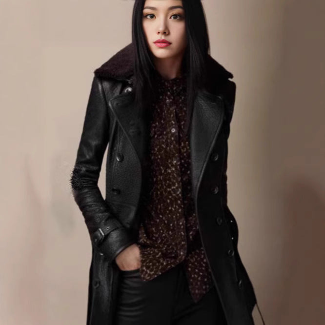 Damen edler Trenchcoat mit verschließbarem Kragen und raffinierten Details Krohn-e