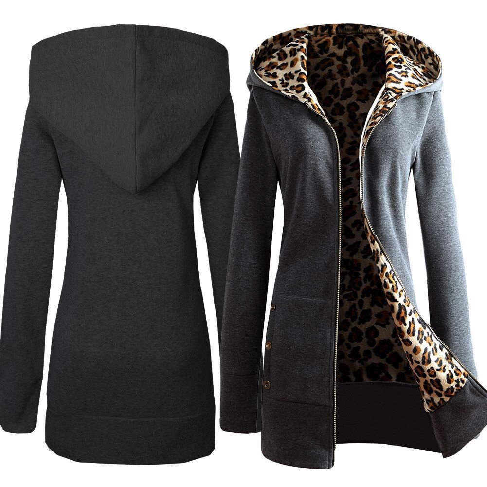 Damen Kapuzenpulloverjacke mit leopardem Innenfutter Krohn-e