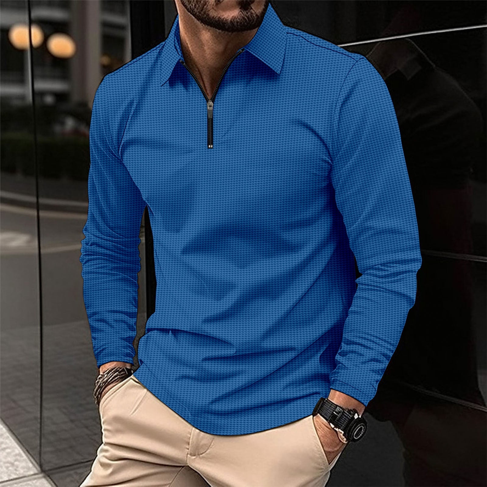 Herren Langarmshirt mit modernem Reißverschluss und strukturiertem Design Krohn-e