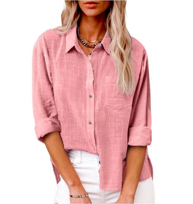 Damen lässige Leinenbluse mit kurzem Arm und Knopfdetails Krohn-e