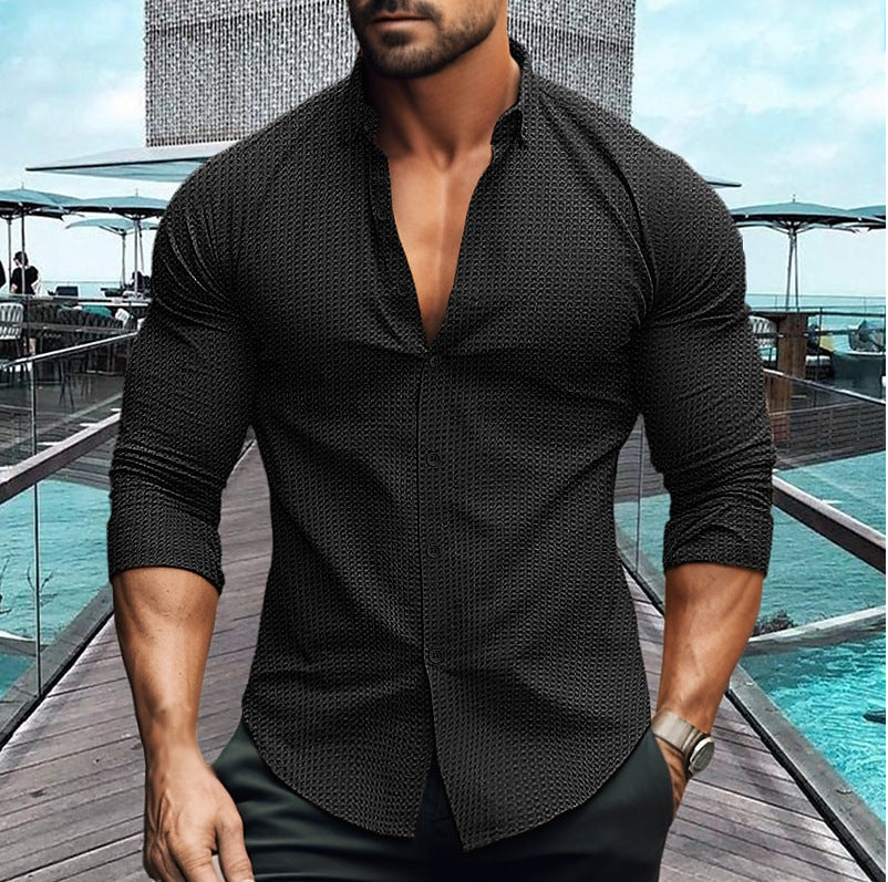 Herren elegantes Langarmhemd mit strukturiertem Muster Krohn-e