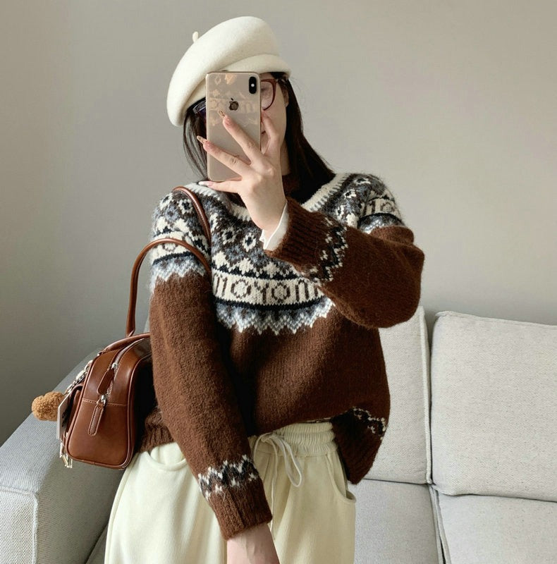 Damen Grobstrickpullover mit zeitgenössischen Norweger-Mustern Krohn-e