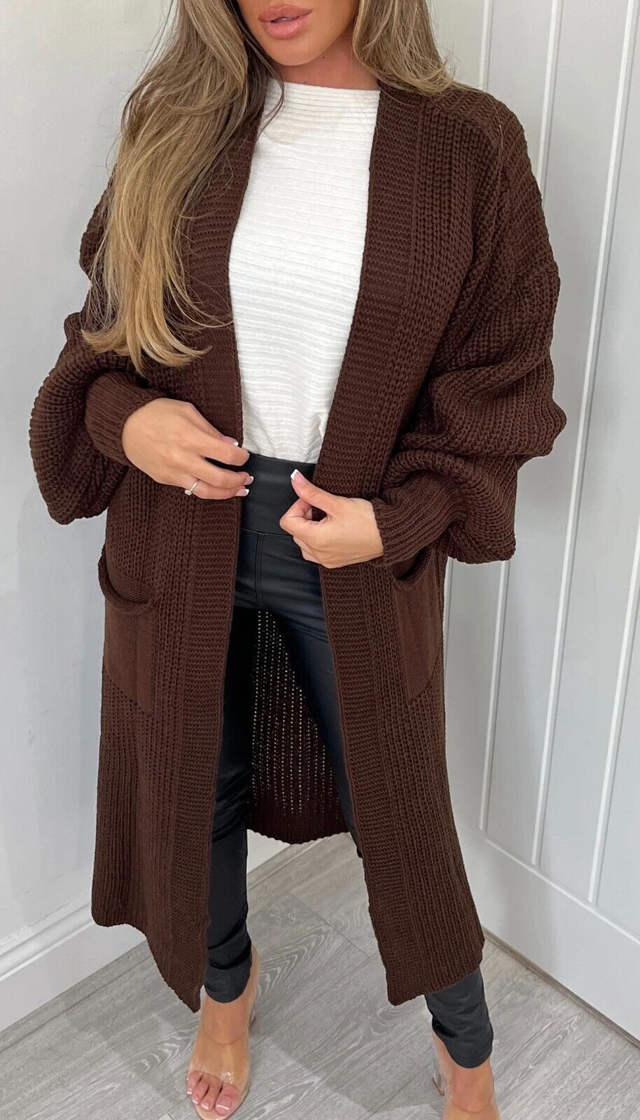 Damen Langstrickjacke mit grober Maschenstruktur und praktischen Taschen Krohn-e