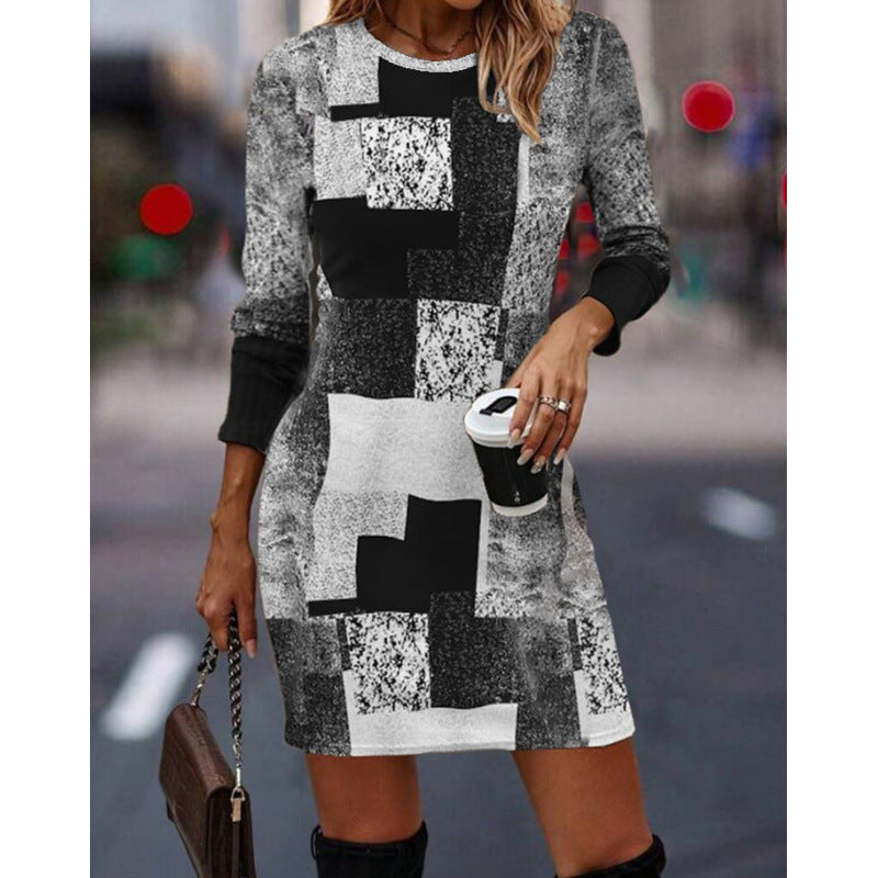 Damen Strickkleid mit modernem geometrischen Muster und langen Ärmeln Krohn-e